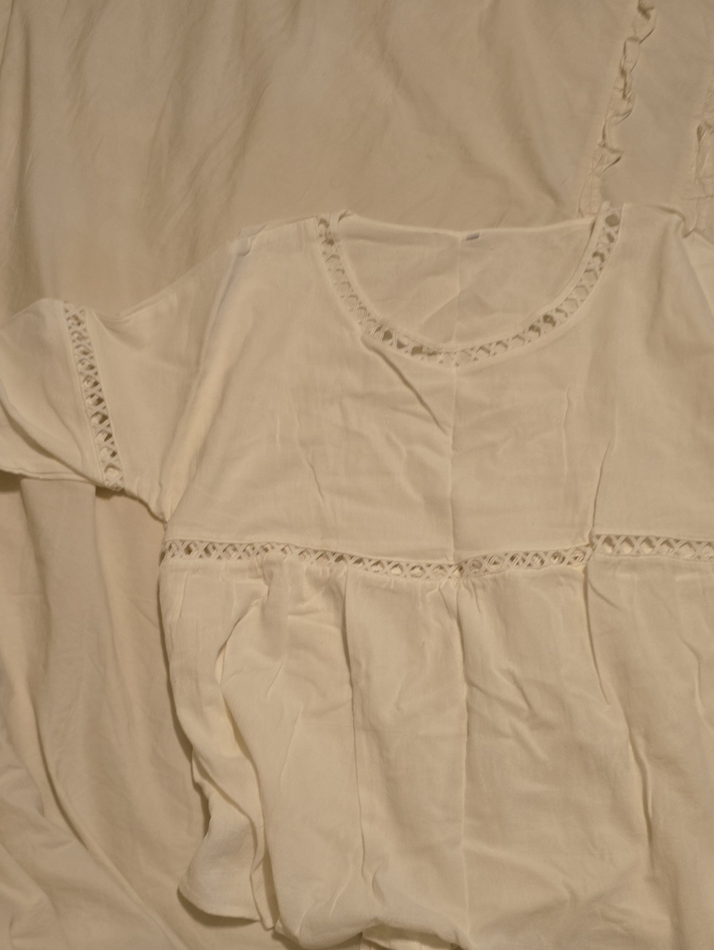 Women's White Peasant Top With Cut Out Details On Bodice, Sleeves, And Neckline